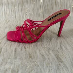 NEW BCBGMaxAzaria Womens Allie Fusha Pink MSRP $259 Leather Strappy Heels 8.5
